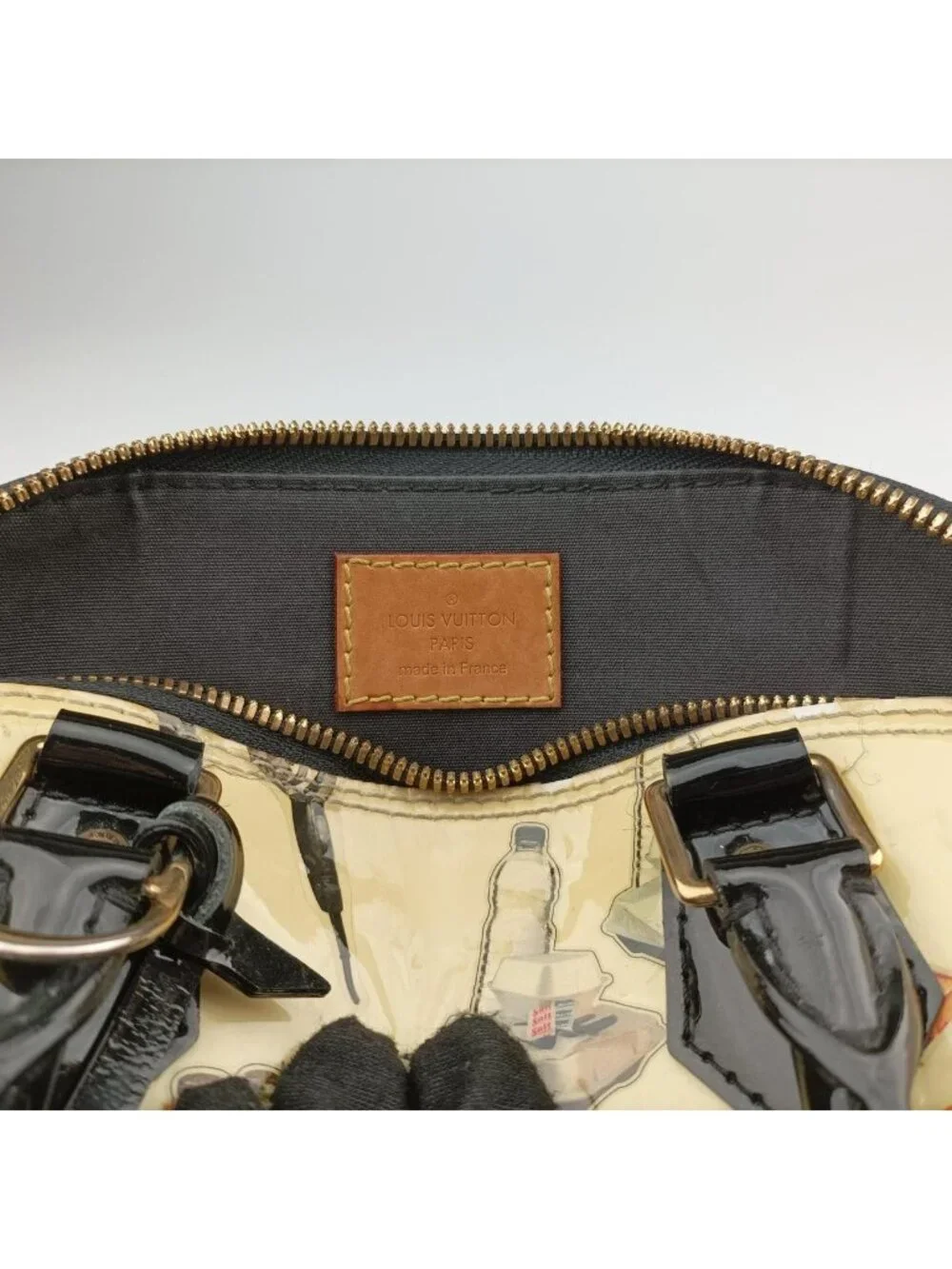 Louis Vuitton Stickers Alma BB Ivory Black Multi Vernis Handbag
